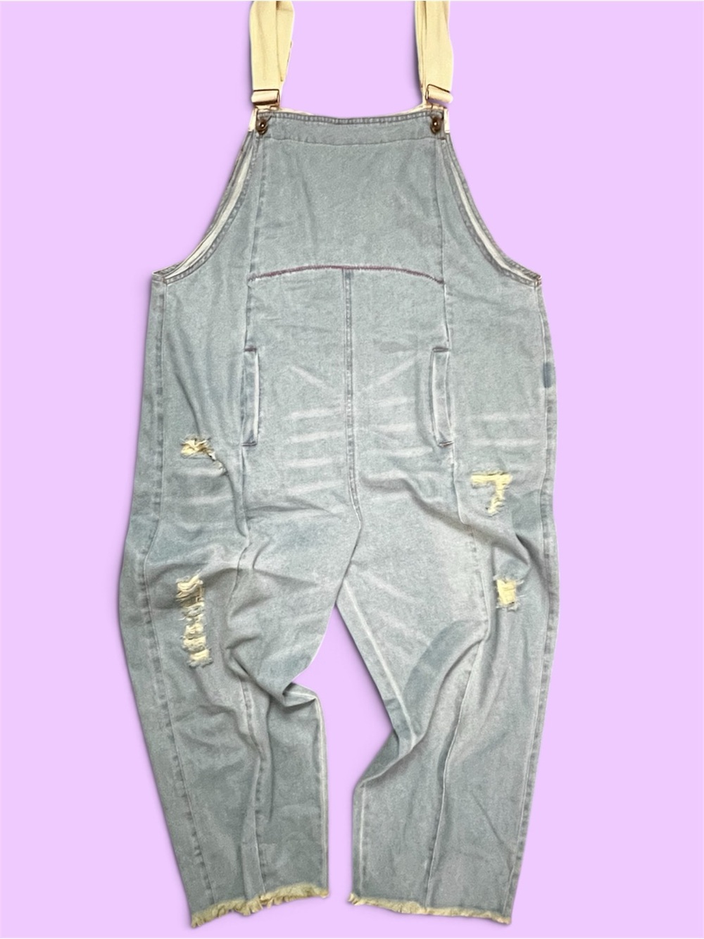Women’s oversized Light Gray Distressed Denim Overalls Jumpsuit